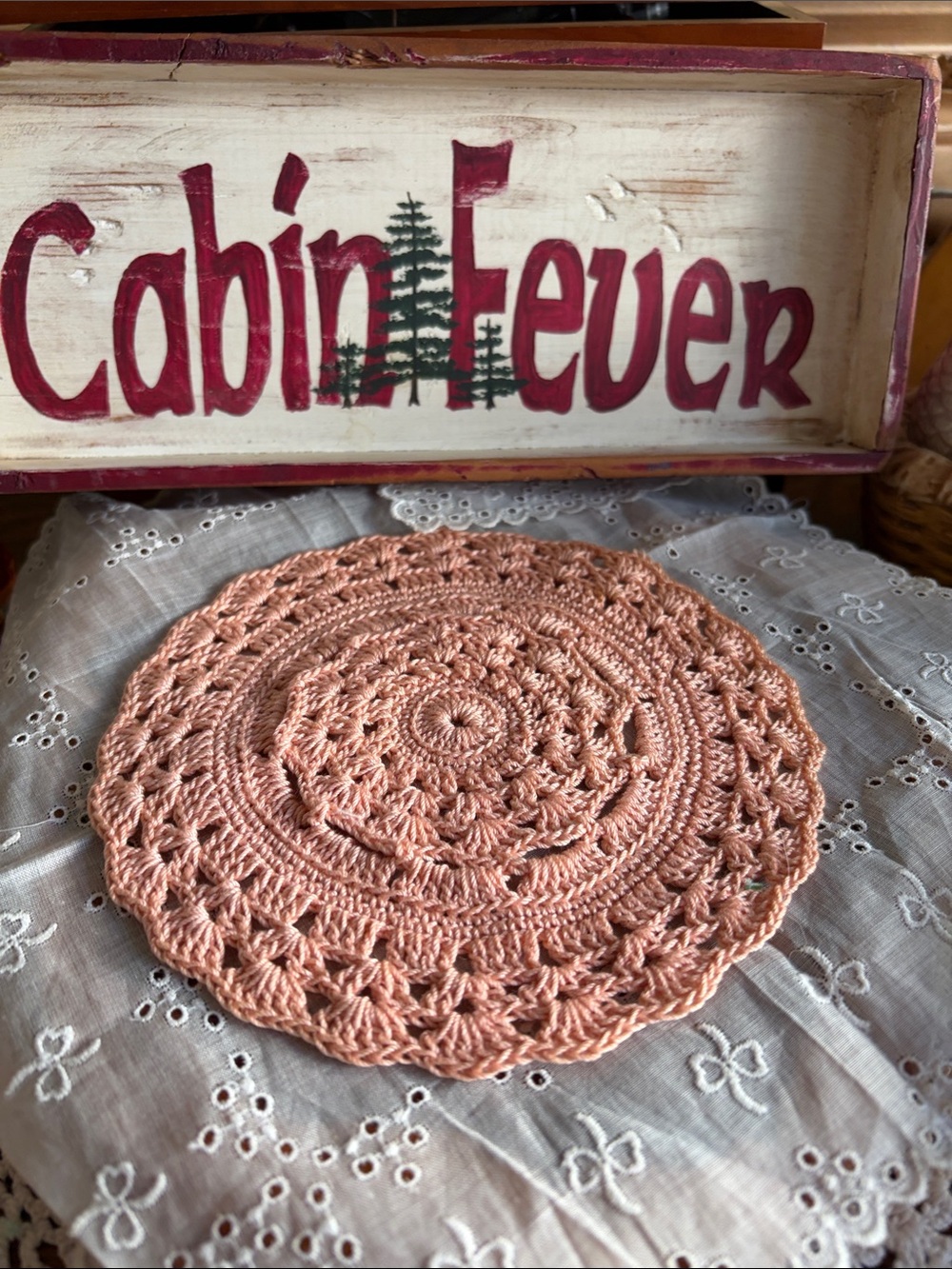 Peach Crochet Round Doily Decorative Accent - Soft Peach Home Accent